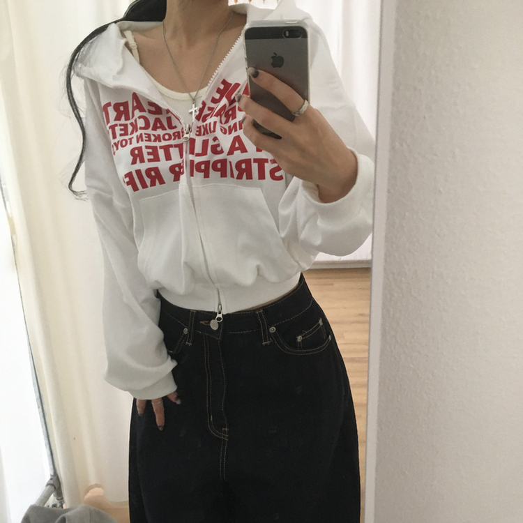 レタリングフードパーカージップアップ IVORY