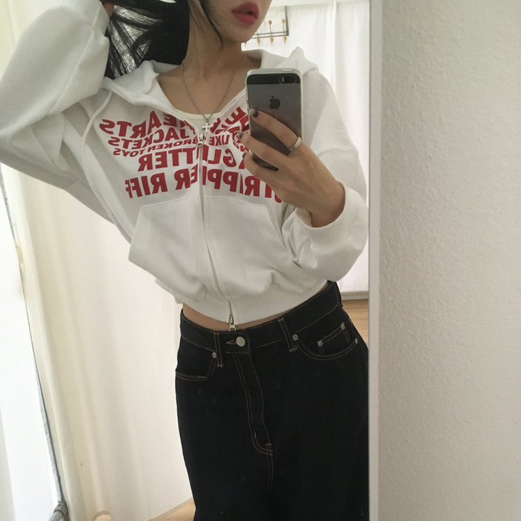 レタリングフードパーカージップアップ IVORY