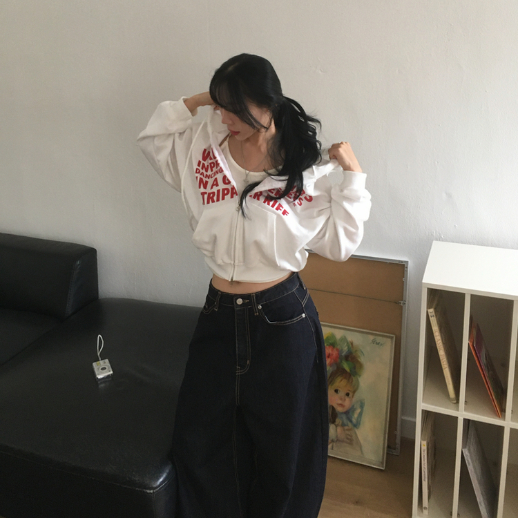 レタリングフードパーカージップアップ IVORY