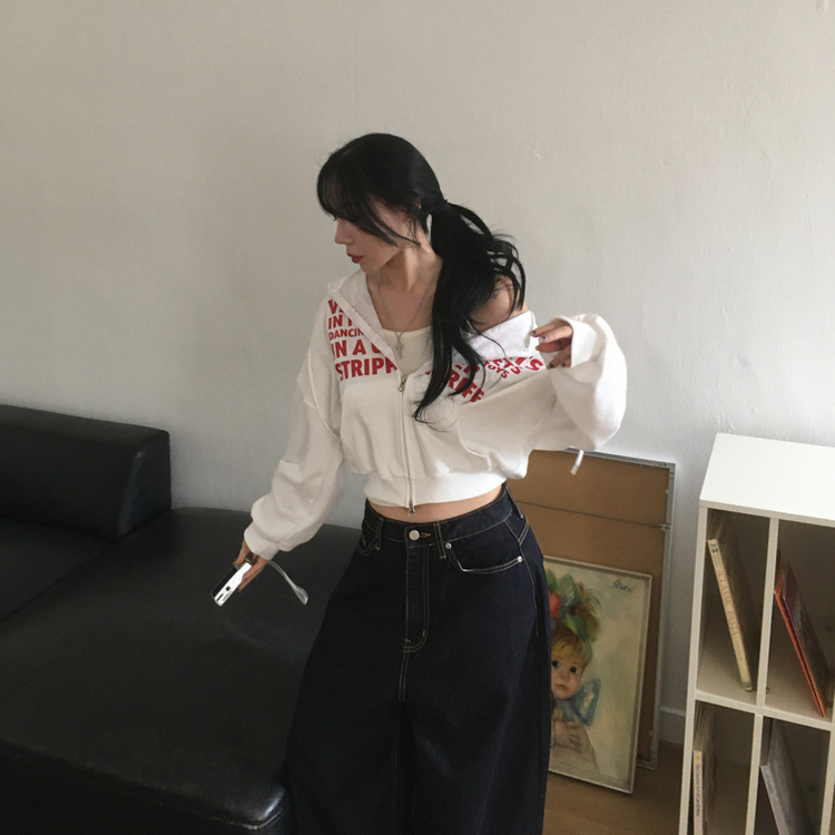 レタリングフードパーカージップアップ IVORY