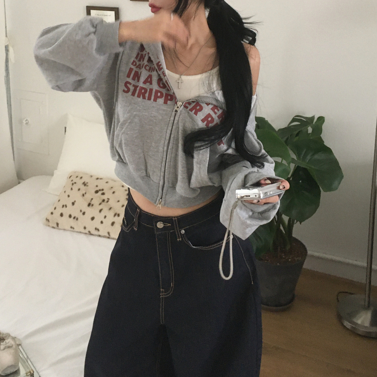 レタリングフードパーカージップアップ MELANGE