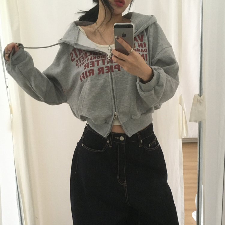 レタリングフードパーカージップアップ MELANGE