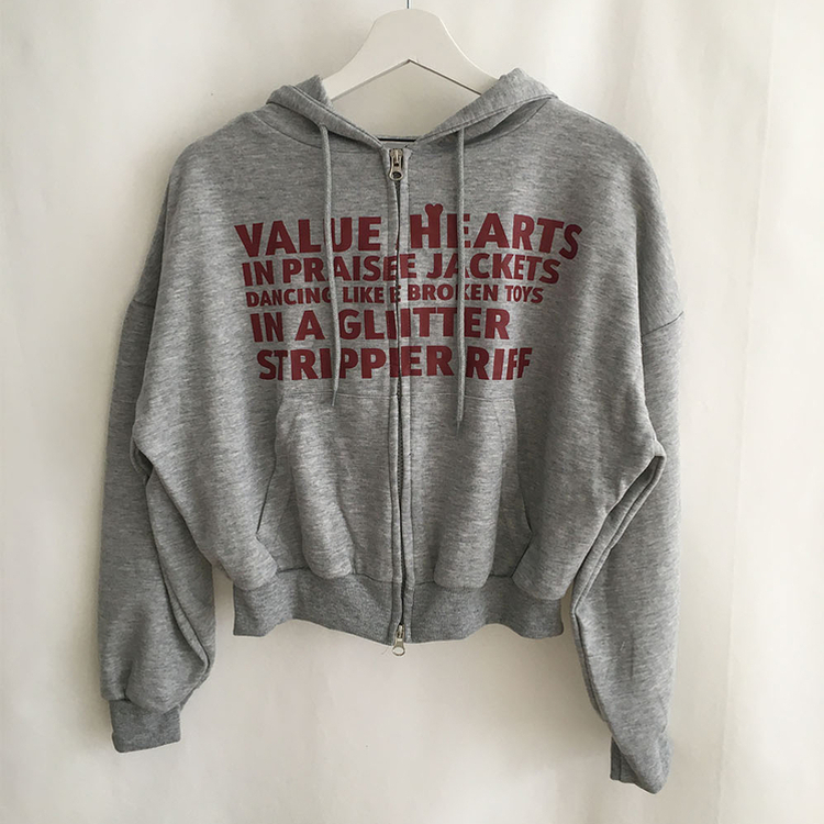 レタリングフードパーカージップアップ