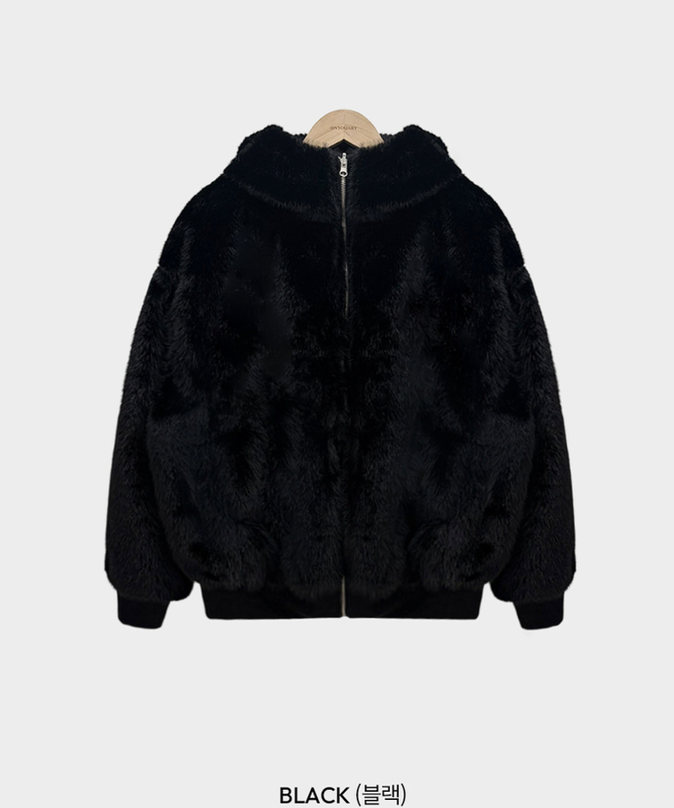 양면으로 착용가능한리버시블 양면 페이크 밍크 퍼 루즈핏 후드 집업 점퍼