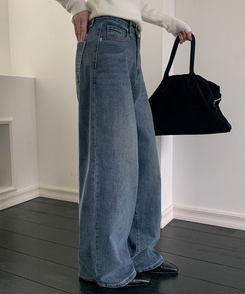 【丈別】ハイウエストワイドデニムパンツ(5color) VINTAGE BLUE