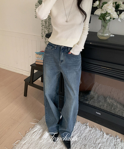 【丈別】ハイウエストワイドデニムパンツ(5color) VINTAGE BLUE