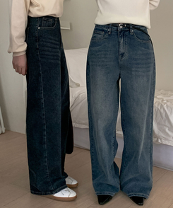 【丈別】ハイウエストワイドデニムパンツ(5color) DEEP BLUE