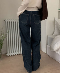 【丈別】ハイウエストワイドデニムパンツ(5color) DEEP BLUE