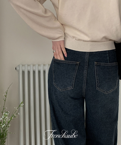 【丈別】ハイウエストワイドデニムパンツ(5color) DEEP BLUE