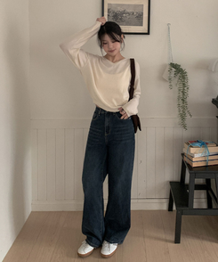 【丈別】ハイウエストワイドデニムパンツ(5color) DEEP BLUE