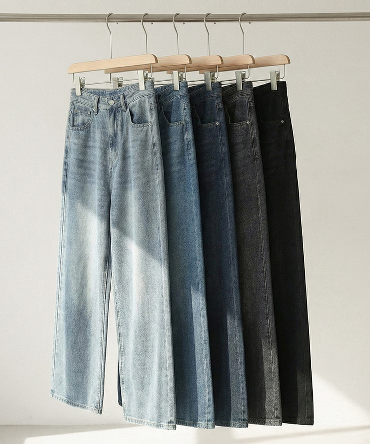 【丈別】ハイウエストワイドデニムパンツ(5color)