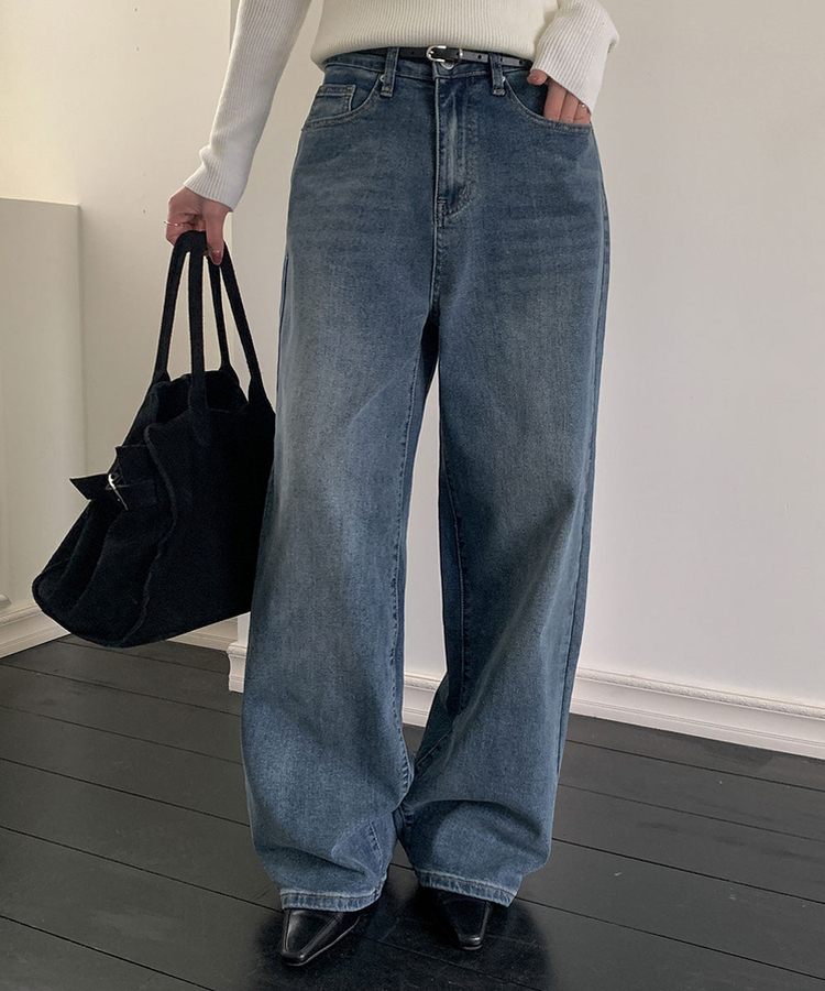 【丈別】ハイウエストワイドデニムパンツ(5color) VINTAGE BLUE