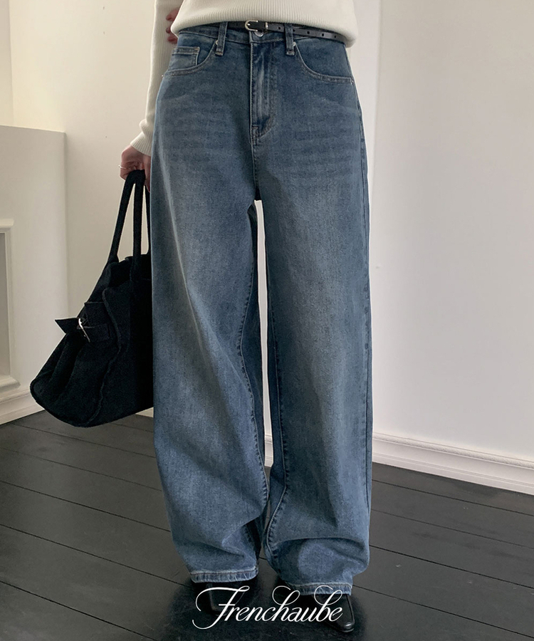 【丈別】ハイウエストワイドデニムパンツ(5color) VINTAGE BLUE