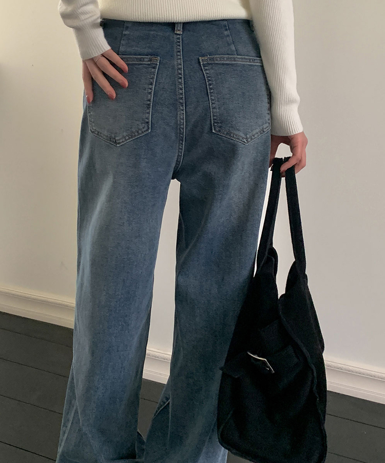 【丈別】ハイウエストワイドデニムパンツ(5color) VINTAGE BLUE