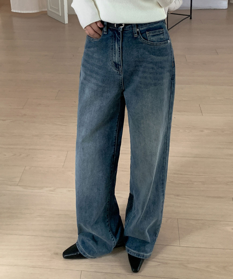 【丈別】ハイウエストワイドデニムパンツ(5color) VINTAGE BLUE