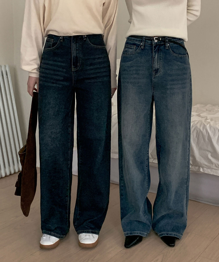 【丈別】ハイウエストワイドデニムパンツ(5color) DEEP BLUE