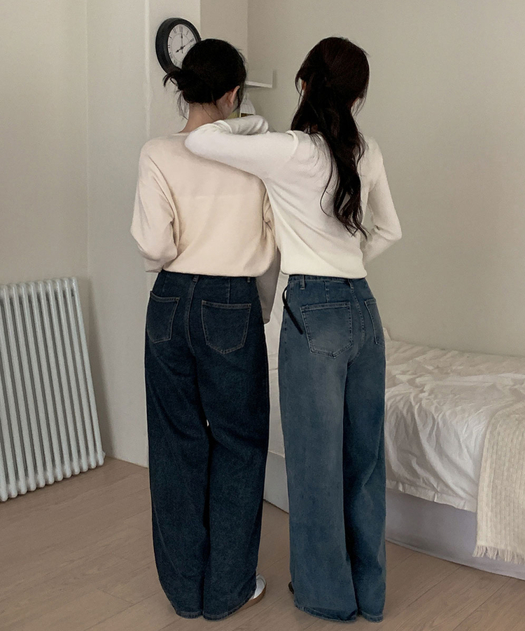 【丈別】ハイウエストワイドデニムパンツ(5color) DEEP BLUE