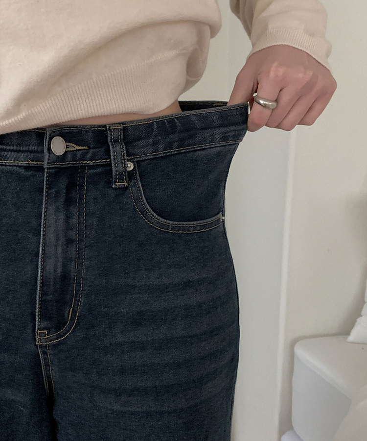 【丈別】ハイウエストワイドデニムパンツ(5color) DEEP BLUE