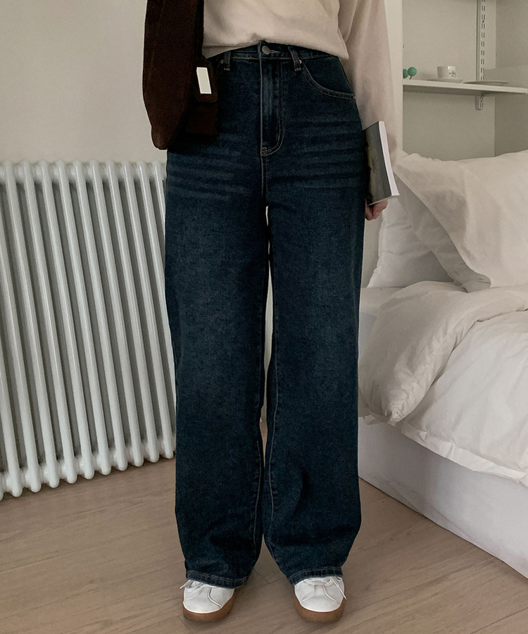 【丈別】ハイウエストワイドデニムパンツ(5color) DEEP BLUE