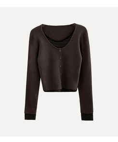 달티 스트라이프 일체형 니트가디건