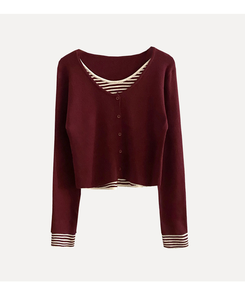 달티 스트라이프 일체형 니트가디건