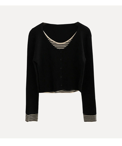 달티 스트라이프 일체형 니트가디건