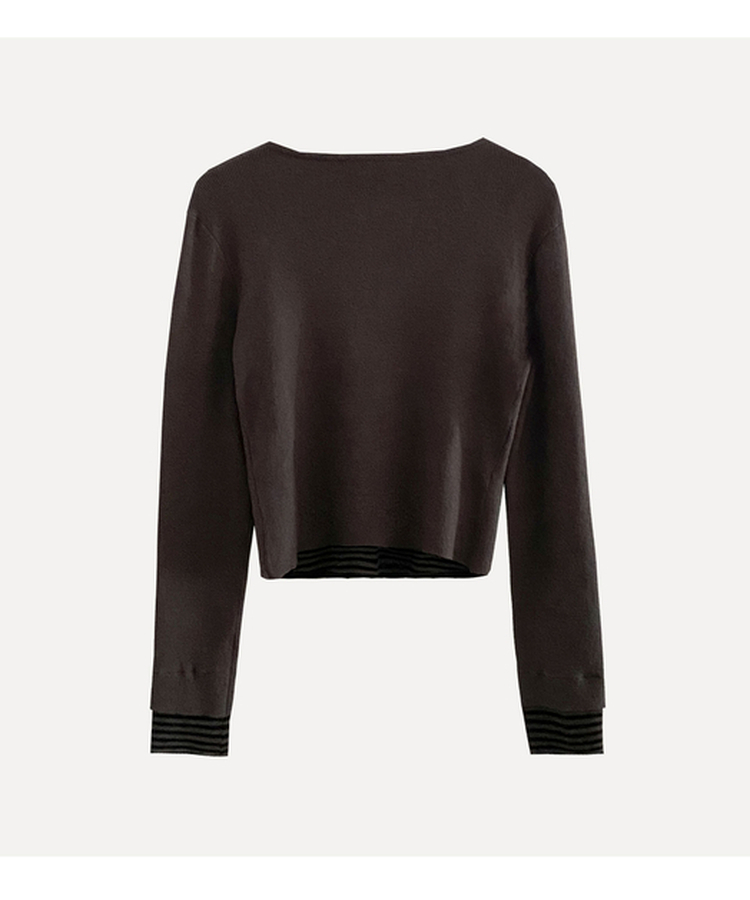 달티 스트라이프 일체형 니트가디건