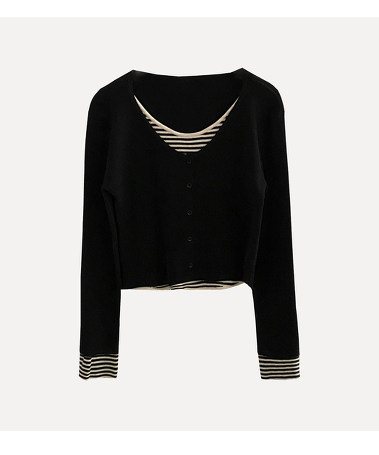 달티 스트라이프 일체형 니트가디건