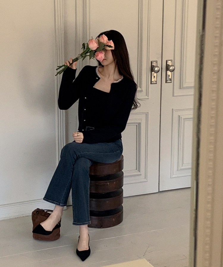 ラウンドフリルカーディガン BLACK