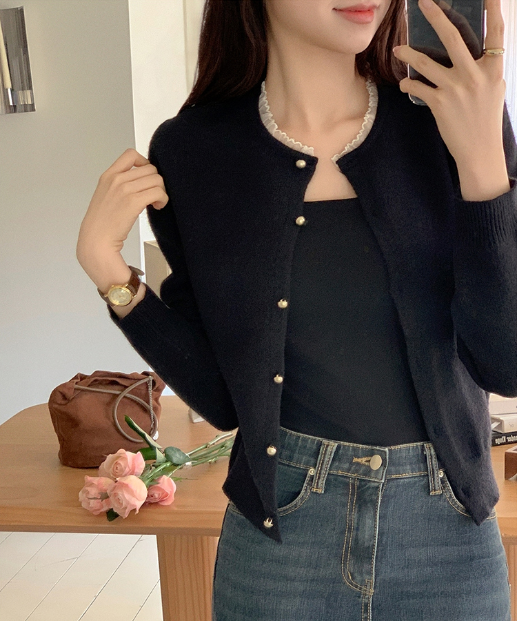 ラウンドフリルカーディガン BLACK