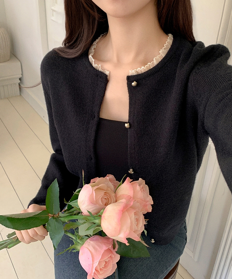 ラウンドフリルカーディガン BLACK