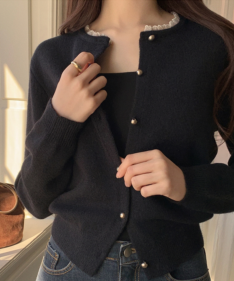 ラウンドフリルカーディガン BLACK