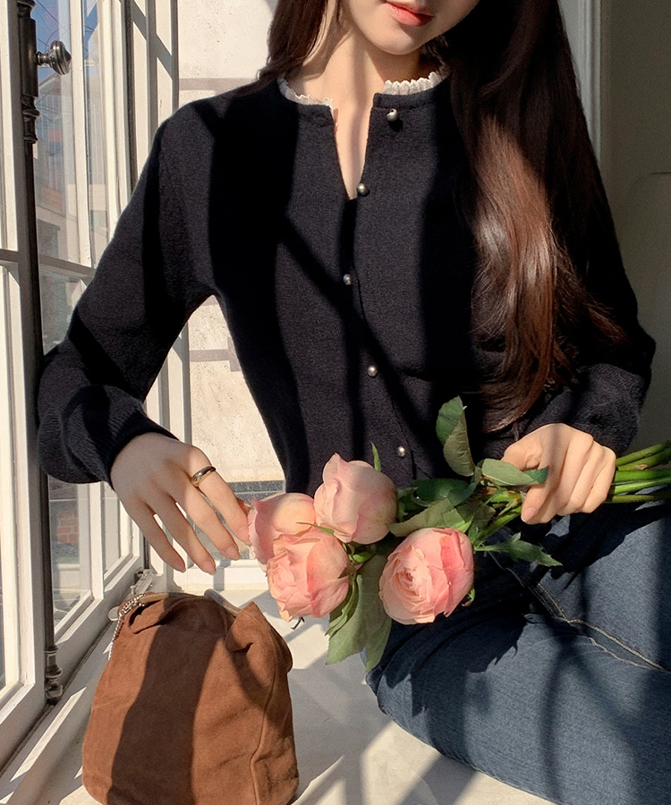 ラウンドフリルカーディガン BLACK