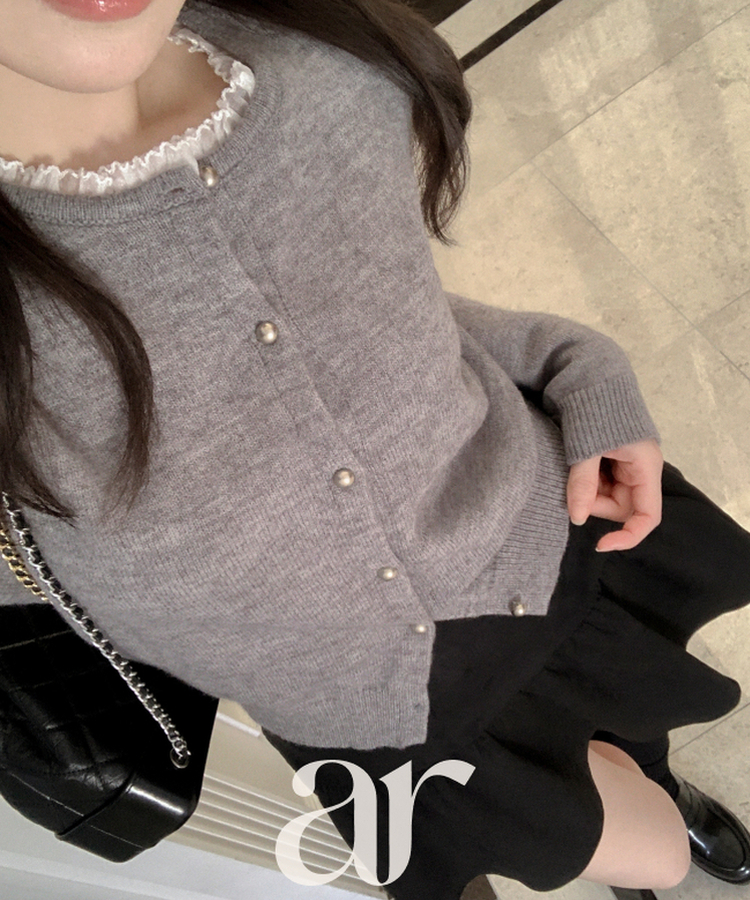 ラウンドフリルカーディガン GRAY