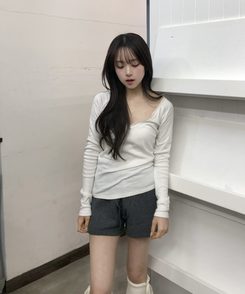 無地ニットショートパンツ CHARCOAL