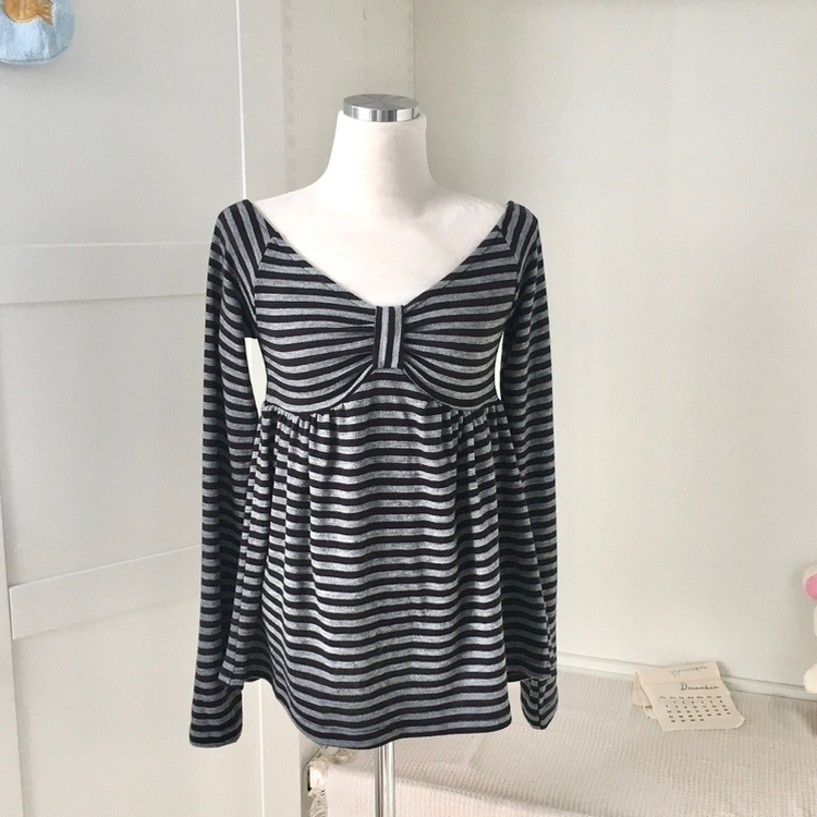 모리걸 스트라이프 리본 긴팔 티셔츠 롱슬리브 원피스