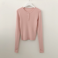 골지 버튼 슬림핏 긴팔티셔츠 니트