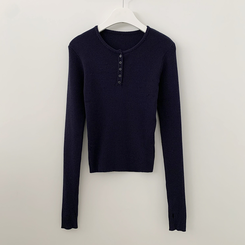 골지 버튼 슬림핏 긴팔티셔츠 니트