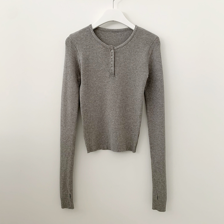 골지 버튼 슬림핏 긴팔티셔츠 니트