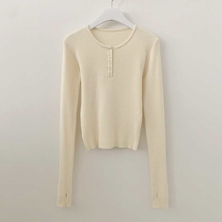 골지 버튼 슬림핏 긴팔티셔츠 니트