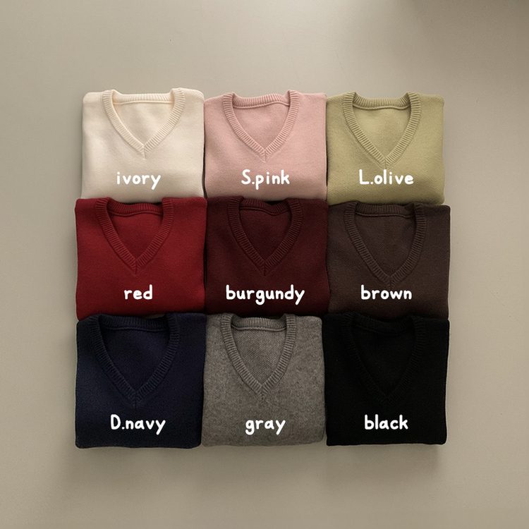 아방핏 허리밴딩 박시핏 벌룬 세미크롭 브이넥 올리브 니트