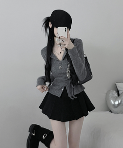 히퍼스트랩허리끈레이어드탑라운드가디건세트 그레이