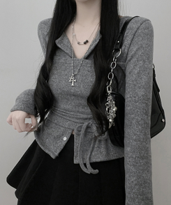 히퍼스트랩허리끈레이어드탑라운드가디건세트 그레이