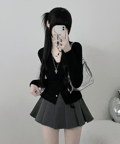 히퍼스트랩허리끈레이어드탑라운드가디건세트 블랙