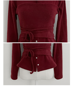 히퍼스트랩허리끈레이어드탑라운드가디건세트