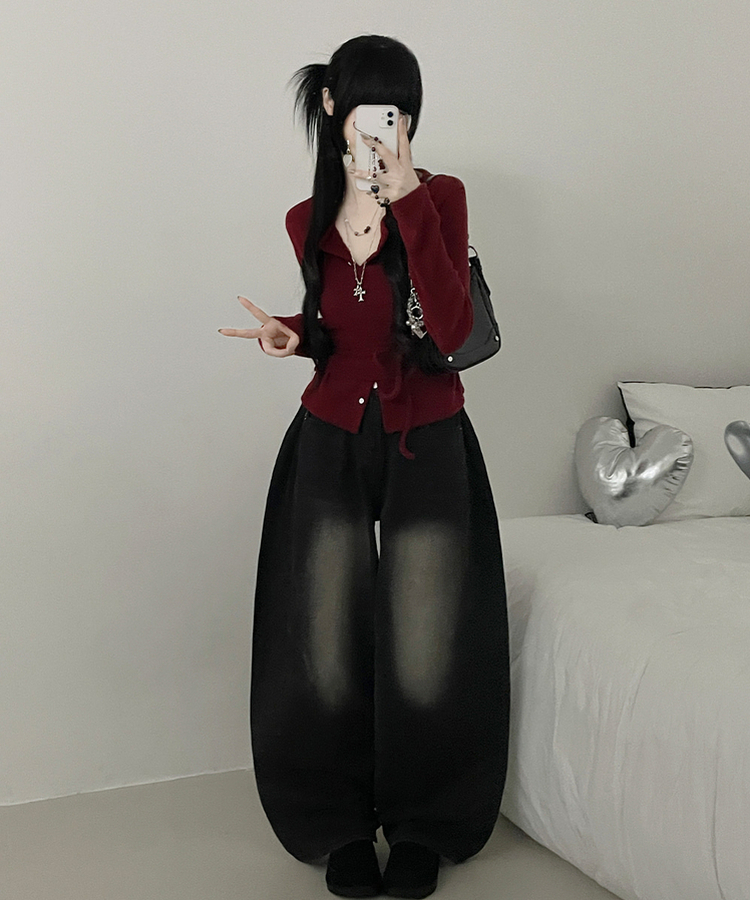 히퍼스트랩허리끈레이어드탑라운드가디건세트 버건디