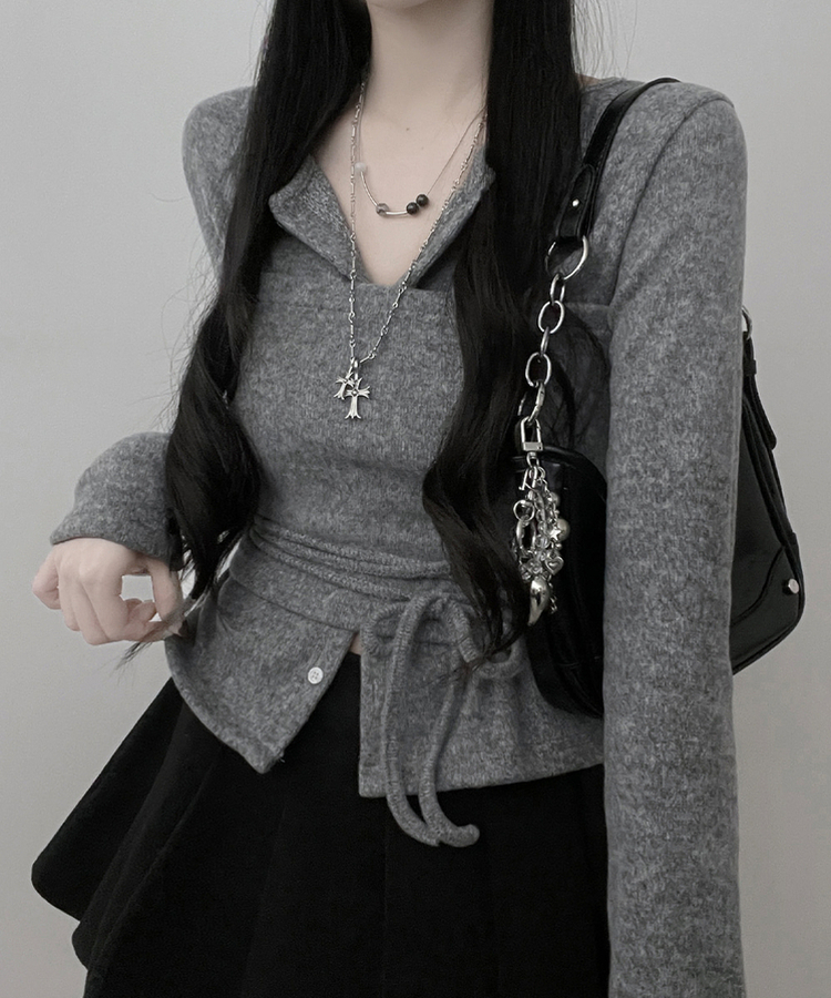 히퍼스트랩허리끈레이어드탑라운드가디건세트 그레이