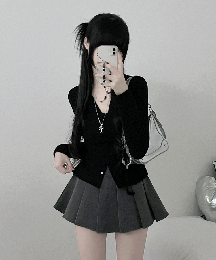 히퍼스트랩허리끈레이어드탑라운드가디건세트 블랙