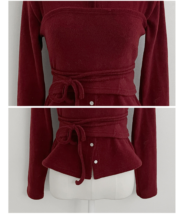 히퍼스트랩허리끈레이어드탑라운드가디건세트