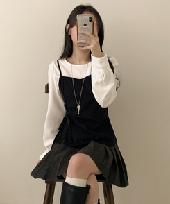 【SET】パフブラウス リボンアンバランスビスチェ IVORY